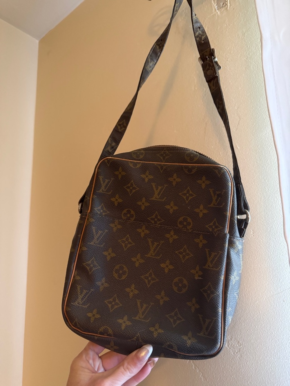 Louis Vuitton Brown Monogram Messenger Bag with Tan Piping
